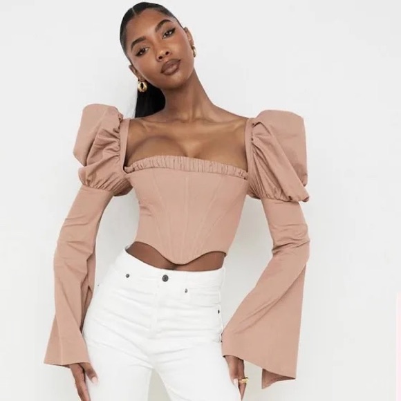 House Of Cb Blush Puff-Sleeve Corset Top
